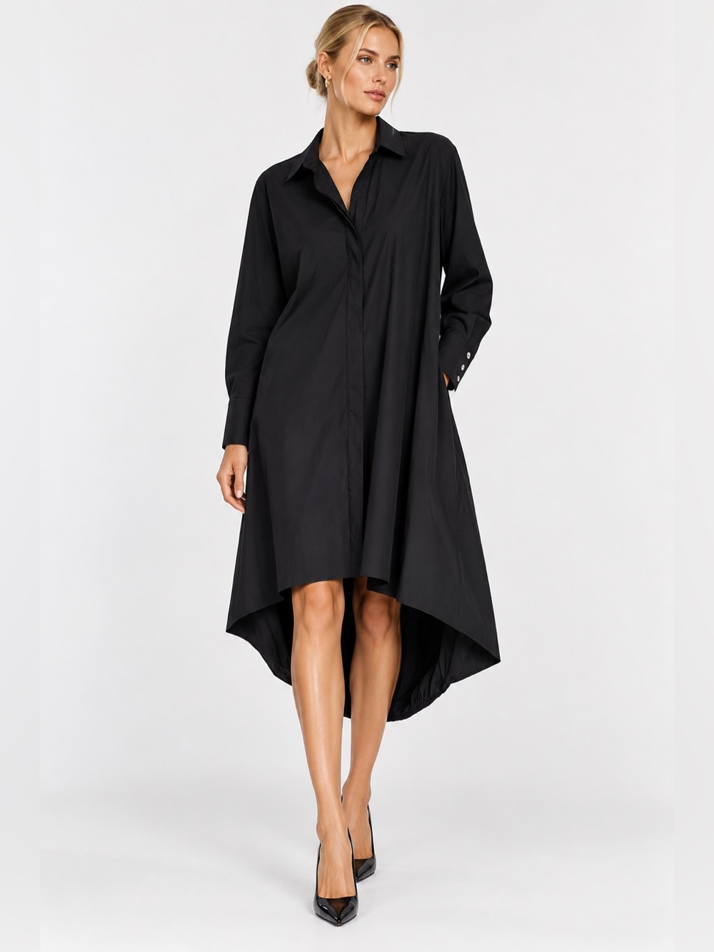 NU Black Avant-Garde Asymmetric Balloon Hem Black Shirt Dress Size 0